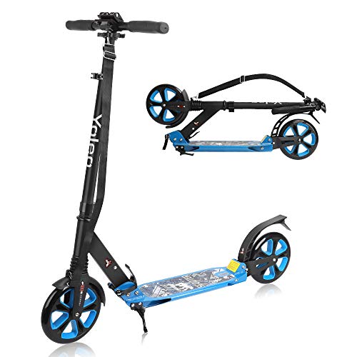 YOLEO Scooter für Erwachsene Roller Kickscooter Tretroller Cityroller für Kinder ab 10 Jahre 200mm Rad Klappbar und Höhenverstellbar mit Tragegurt (Blau)