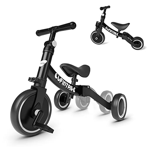 besrey 5 in 1 Laufräder Laufrad Kinderdreirad Dreirad Lauffahrrad Lauflernhilfe für Kinder ab 1 Jahre bis 4 Jahren - Schwarz